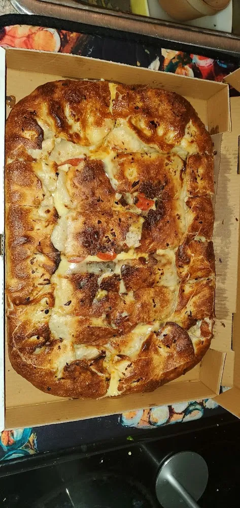Large Closed White Cheese Pizza with Onions and Pepperoni